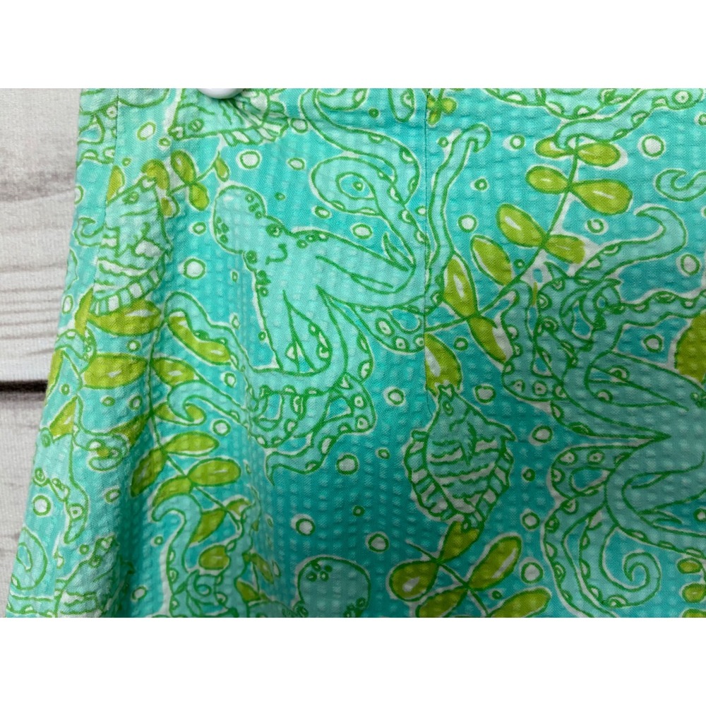 Lilly Pulitzer Turquoise Green Octopus Seersucker Bow Mini Skirt Womens 4 - Picture 4 of 8